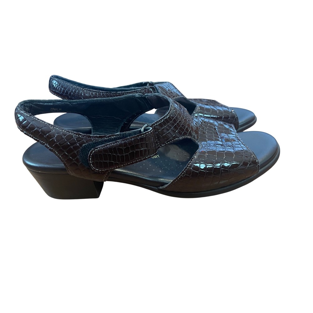 SAS Tripad Comfort Brown Croc Embossed Patent Leather Slingback Sandals 7.5M